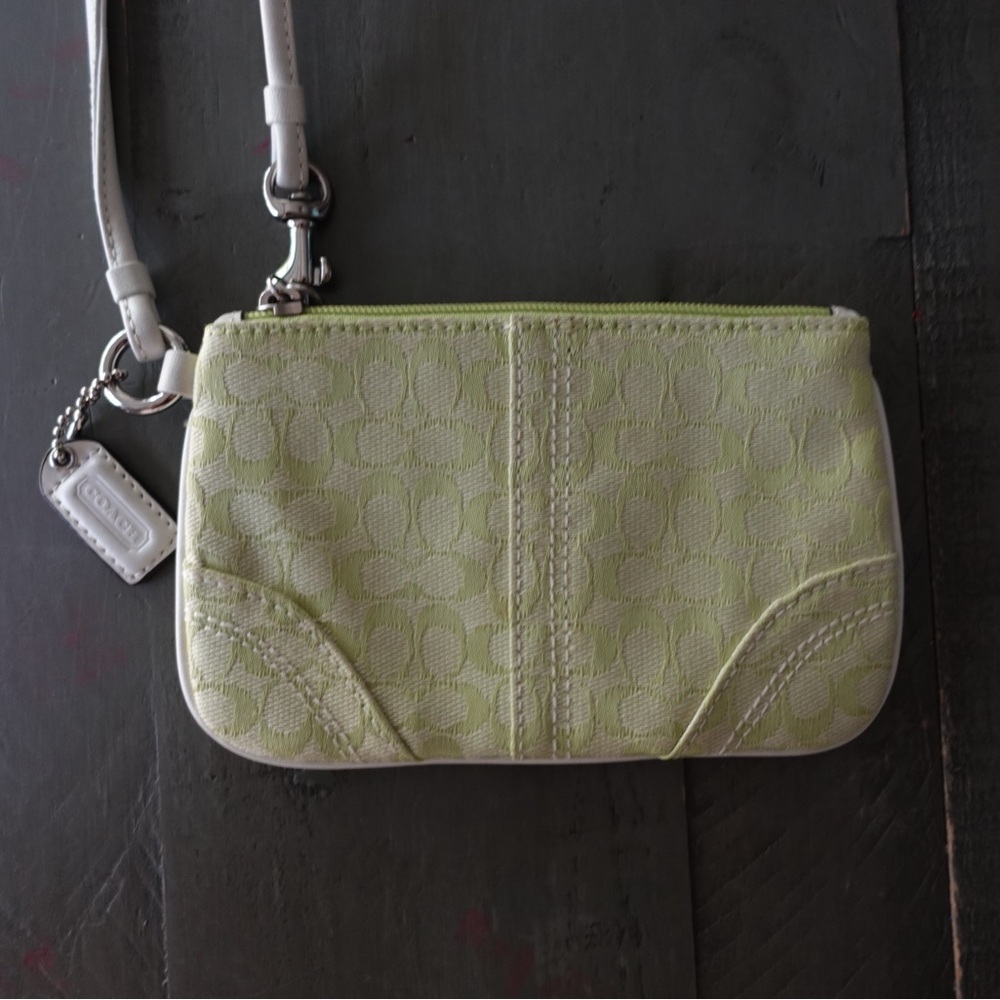 Coach Pastel Green Wristlet with White Accents